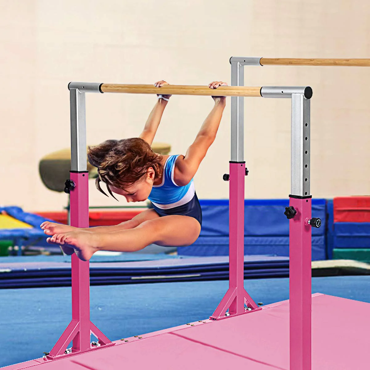 Gymnastics Parallel Bars, Double Horizontal Bar with Adjustable Width & 11-Level Heights, 120kg Weight Capacity