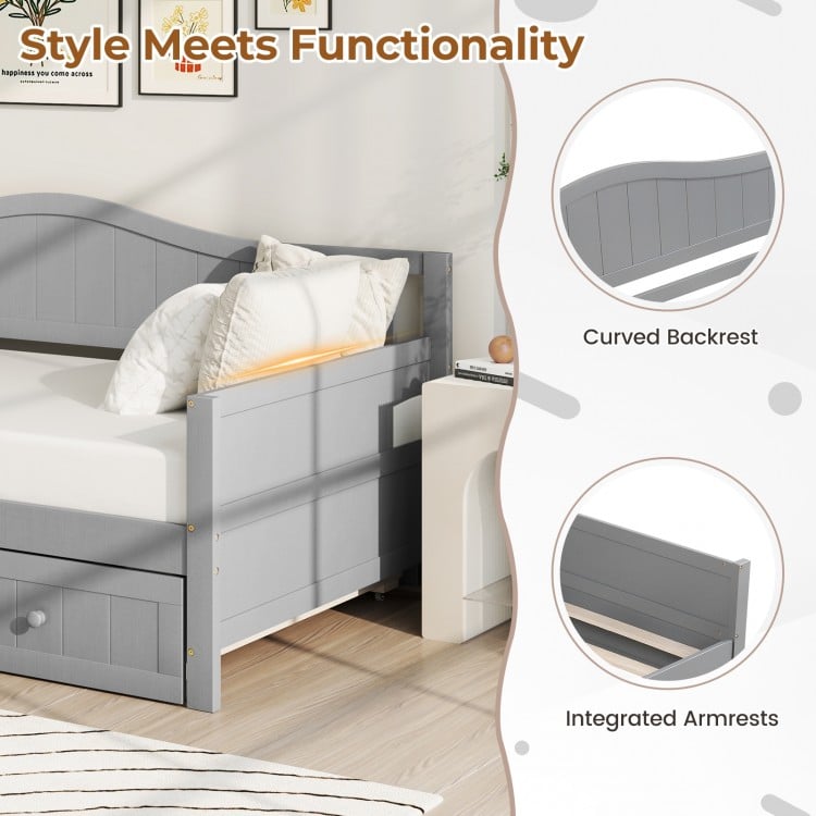 Twin Size Daybed with Trundle and Slats Support on Wheels