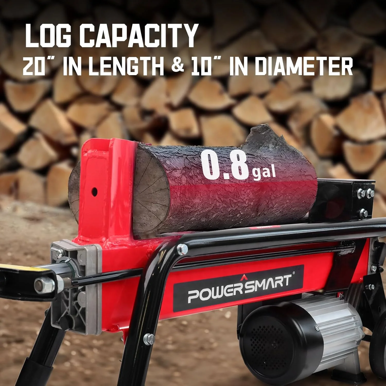 PowerSmart Electric Log Splitter 7-Ton - Efficient Wood Splitter with 3500 Motor Speed, 15 Amp, Horizontal Full Beam Design and Steel Wedge for Firewood & Kindling Cutting