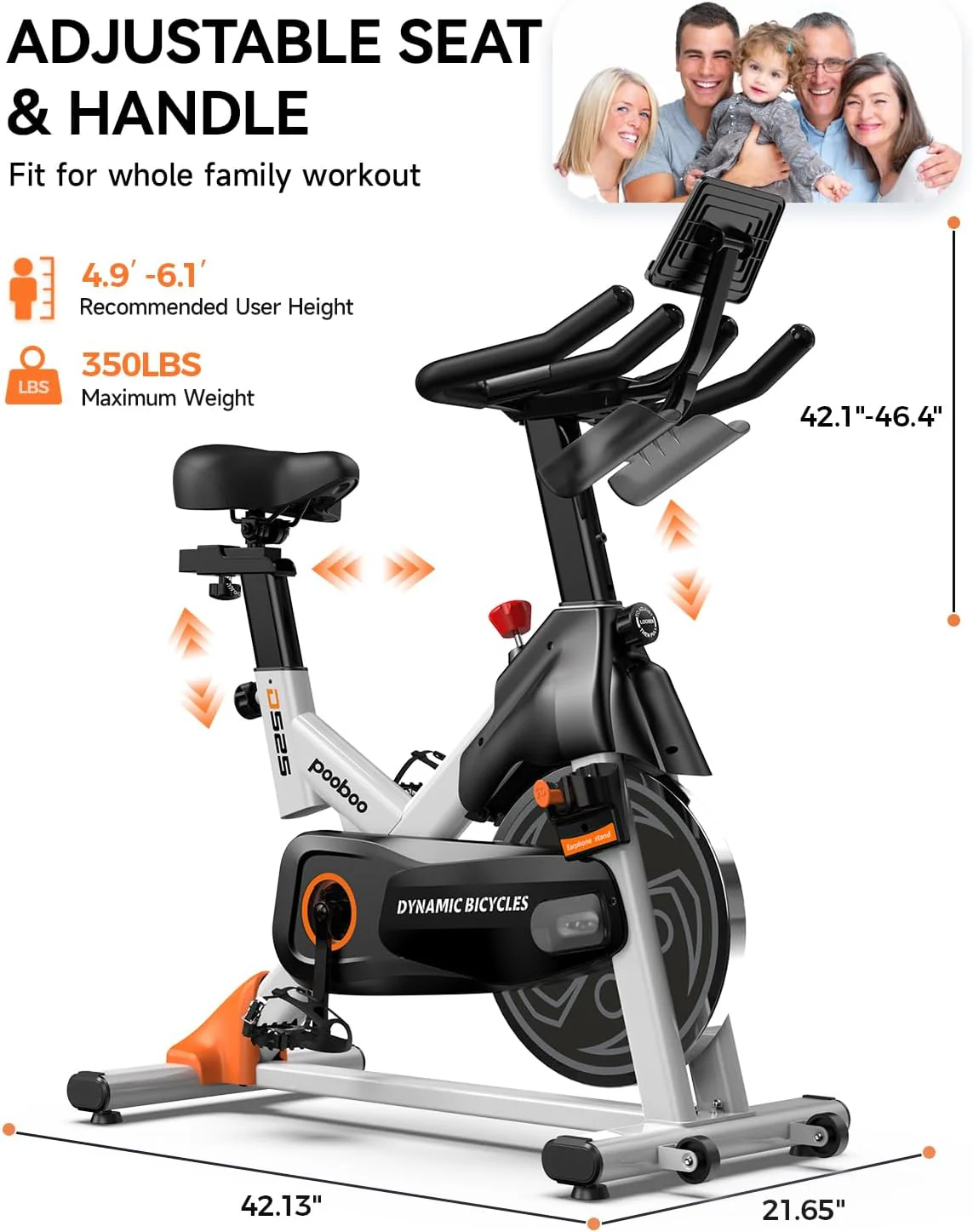 pooboo Exercise Bike, Adjustable Magnetic/Brake Pad Resistance Silent Belt Drive, Indoor Cycling Bike for Home Cardio, Fitness Stationary Bike with 350lbs/300lbs Weight Capacity &Upgraded Version Seat