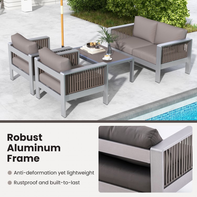 Patio Aluminum Loveseat Sofa Outdoor Furniture Set with Thick Back and Seat Cushions