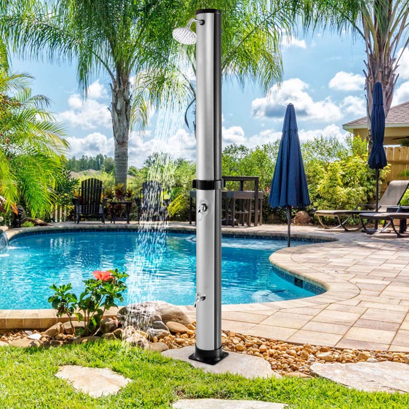 7.2 FT 10 Gallon Solar-Heated Outdoor Shower, 360° Swivel Shower Head Freestanding Shower for Poolside Beach