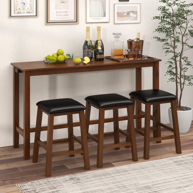 4-Piece Bar Table Set Counter-Height Table and 3 PVC Leather Upholstered Bar Stools