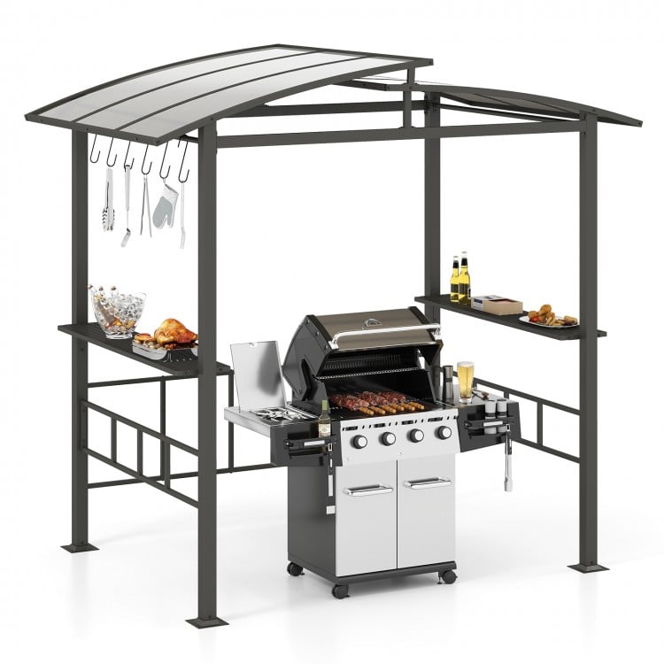 Hardtop Grill Gazebo with Vented Polycarbonate Roof Side Shelves