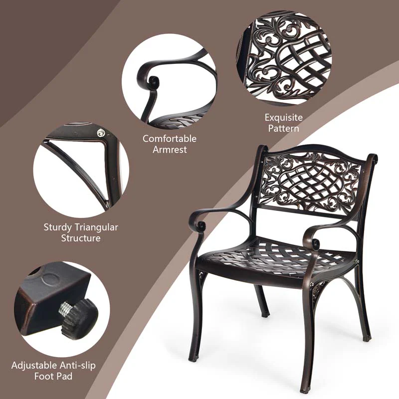 2/4Pcs All-Weather Cast Aluminum Chairs with Armrests & Curved Seats, Outdoor Dining Chairs Patio Bistro Armchairs