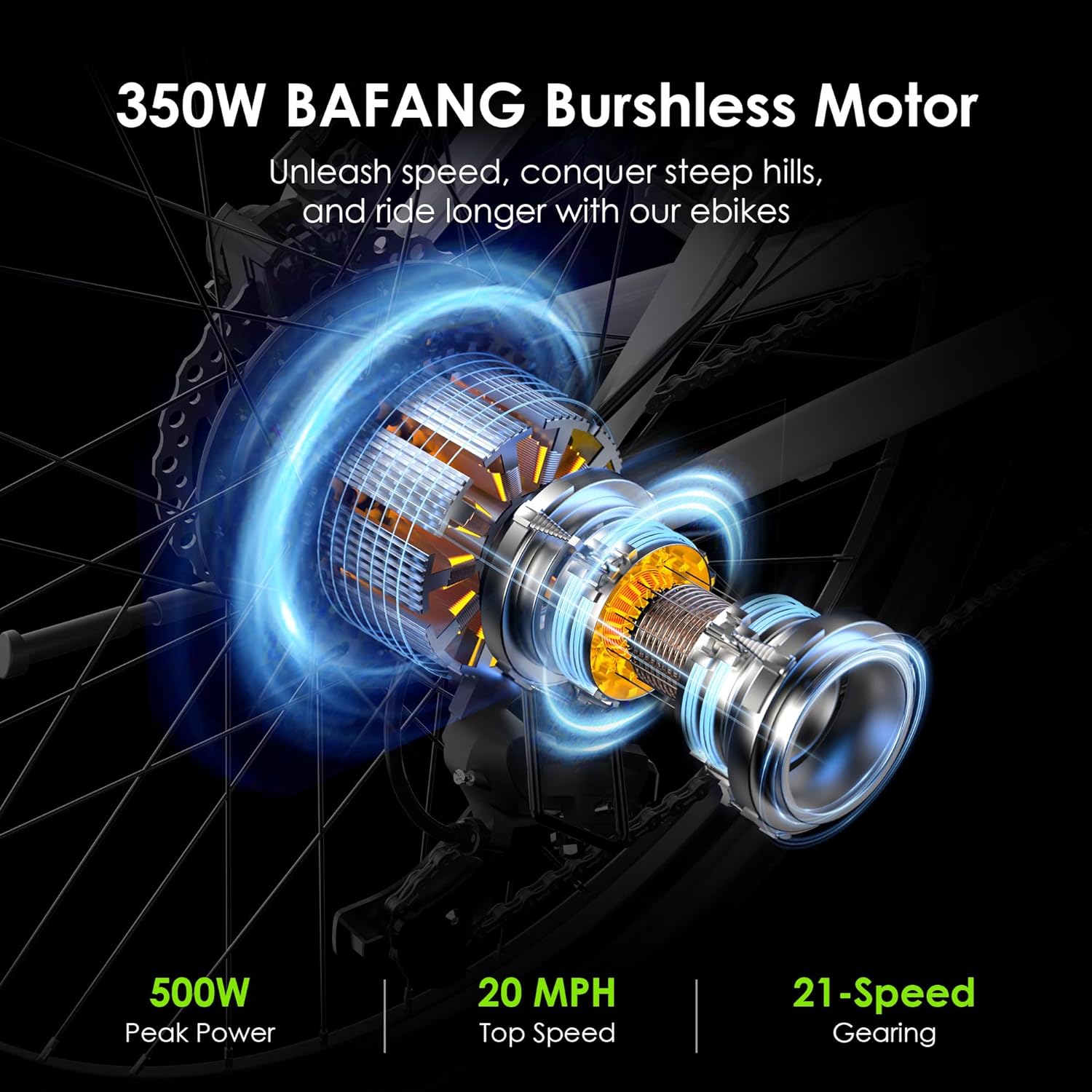 Adult Electric Bike, 350W BAFANG Motor (500W Peak), 4A 3H Fast Charging, 468Wh Li-Ion Battery, 21 Speed Gears, Air Saddle, 45 Miles 20 MPH 26