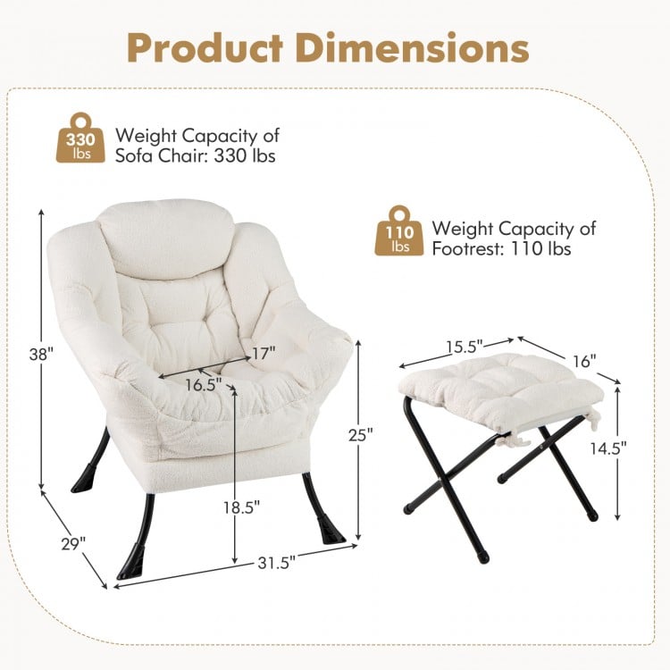 Modern Accent Chair with Folding Footrest and Head Pillow