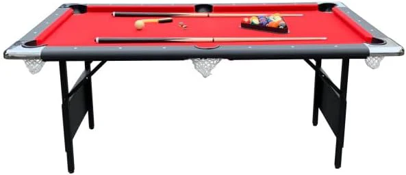 Hathaway Fairmont 6 Ft Portable Pool Table, Adults Folding Billiards Tables for Game Room with Easy Foldable Storage, Includes Full Set of Billiard Balls, Cues, Chalk & Brush