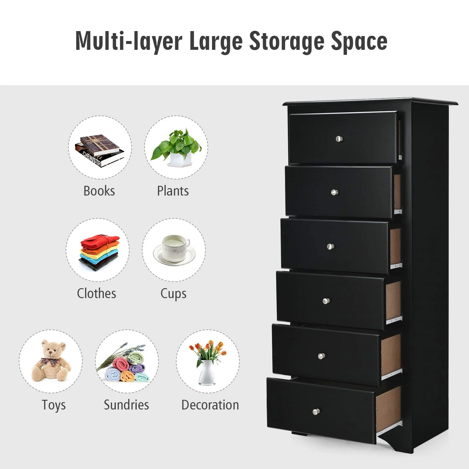 Giantex Chest of 6 Drawers, Free Standing Storage Cabinet, Wooden Storage Dresser Tallboy Cabinet