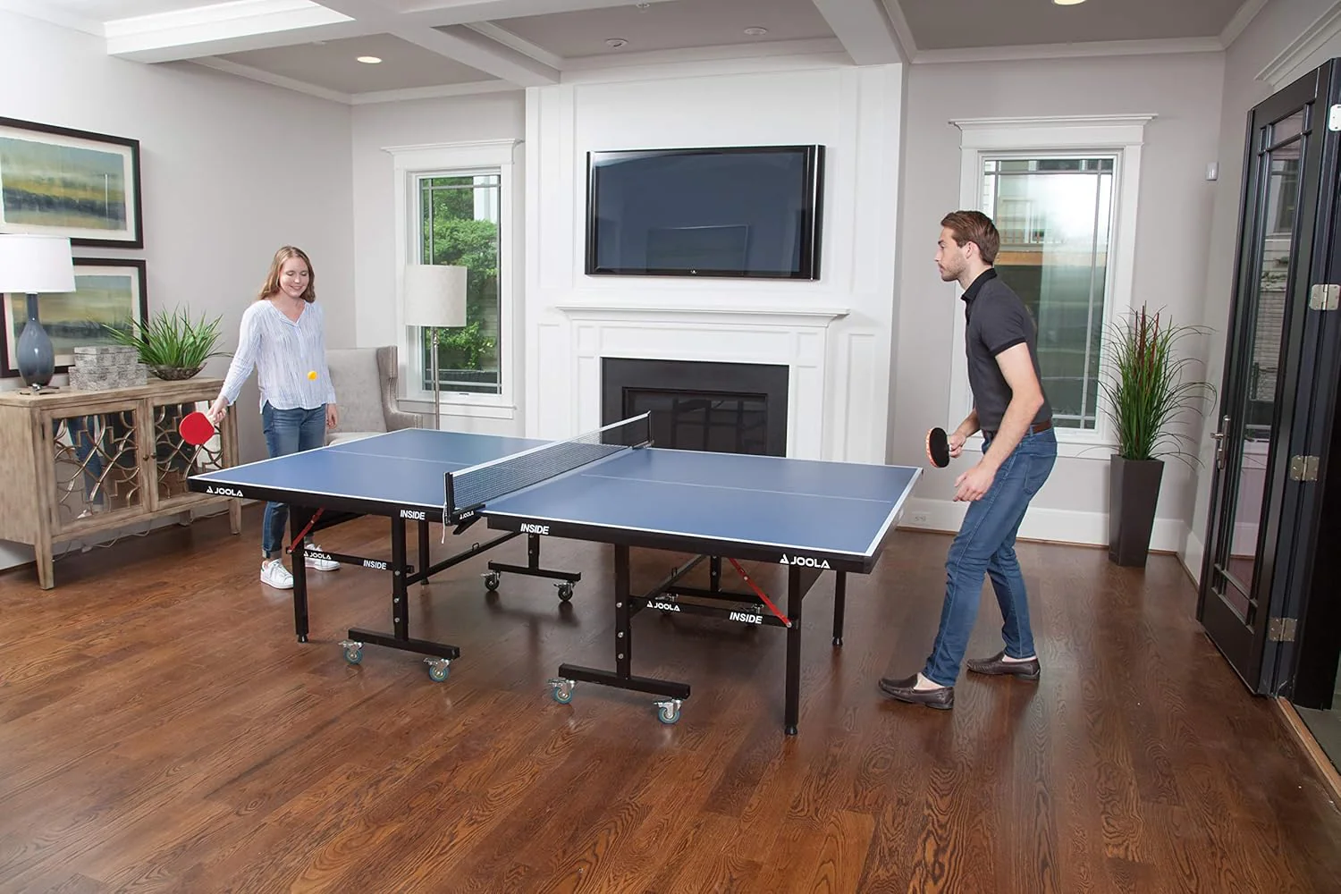 JOOLA Inside Professional MDF Indoor Ping Pong Table with Quick Clamp Table Tennis Net and Post Set - 10 Minute Easy Assembly - Tournament Quality - Foldable with Single Player Playback Mode