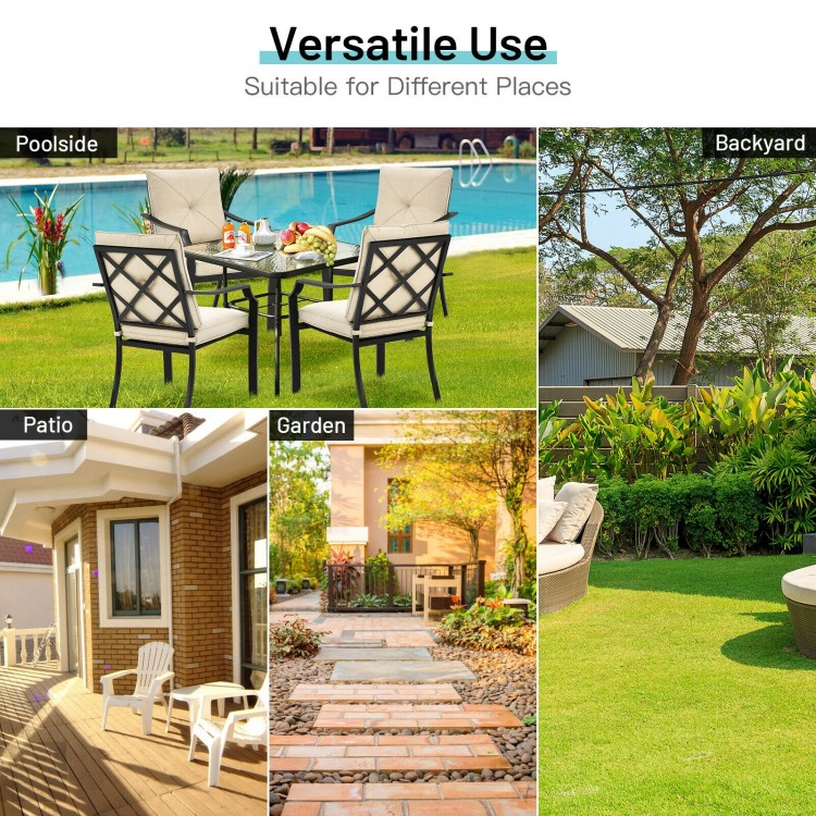 4 Pieces Outdoor Dining Set with Removable Cushions and Rustproof Steel Frame