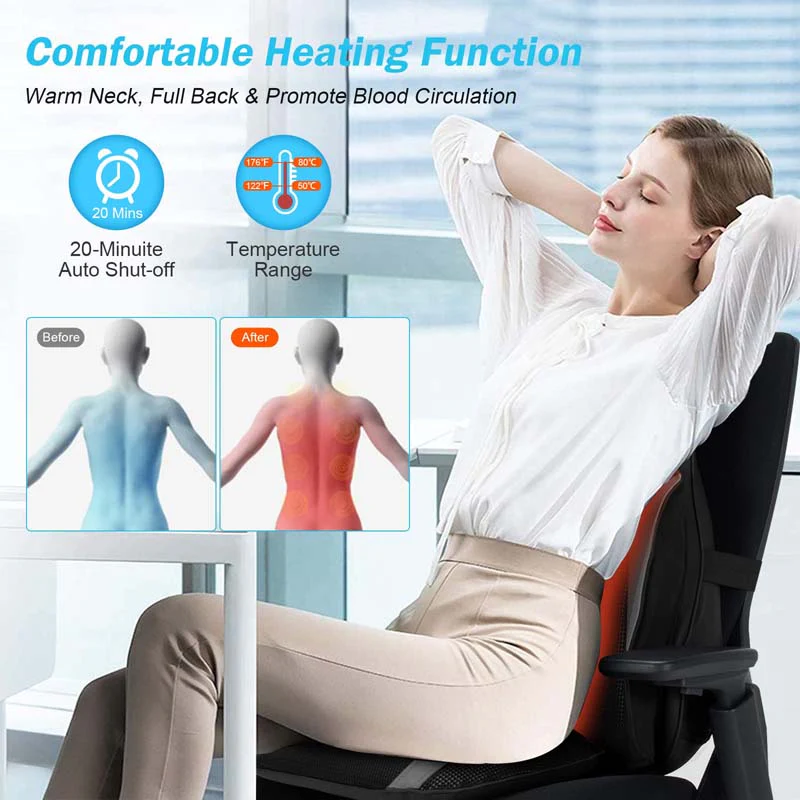Electric Massage Chair Cushion Shiatsu Full Back Massager Neck Massage Pad with Heat, Car Seat Massager for Home Office
