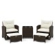 5 Pieces Patio Rattan Furniture with 2 Ottomans and Tempered Glass Coffee Table