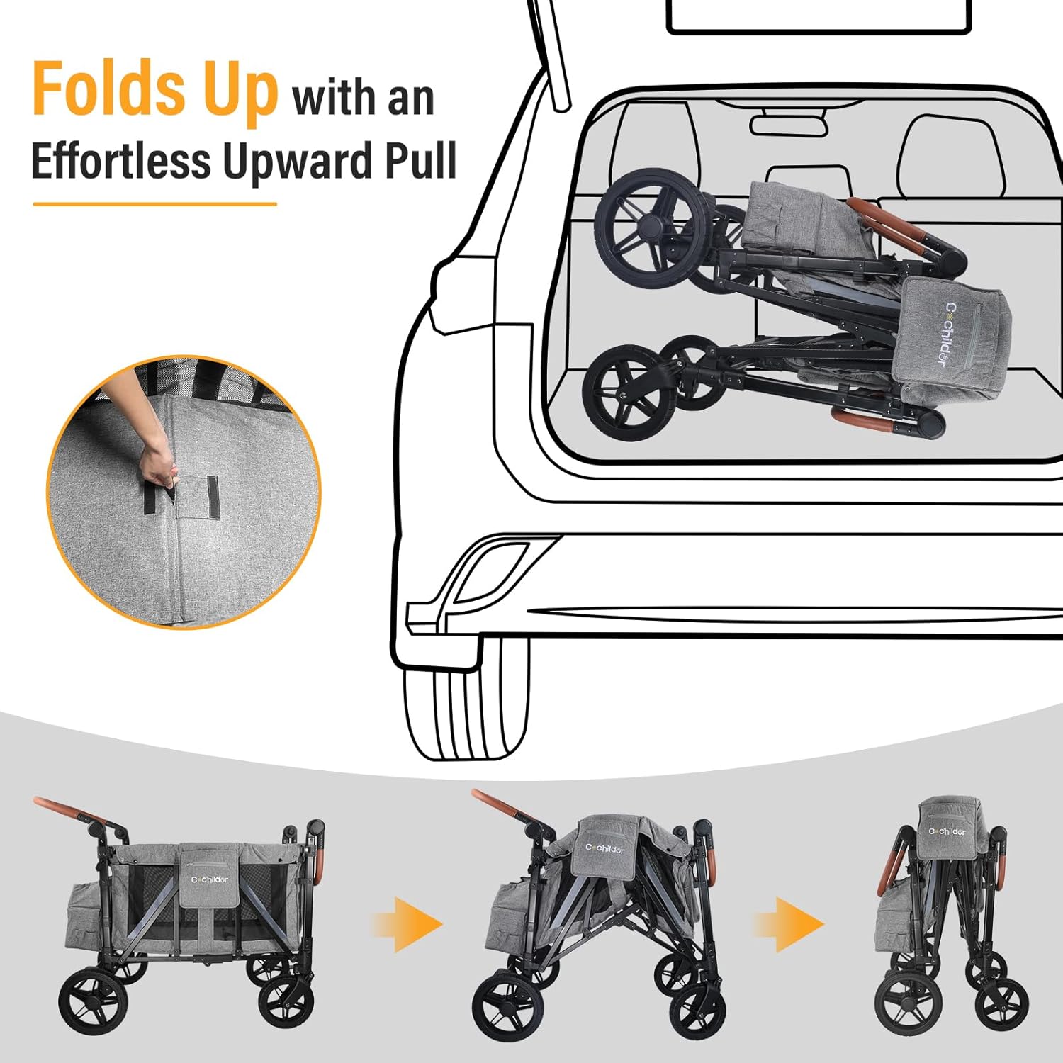 All-Terrain 4 Seater Wagon Stroller for Kids - Heavy-Duty 300lb Capacity, One-Hand Fold Design, High Seats with 5-Point Harness, Adjustable Canopy and Handlebars, Light Grey