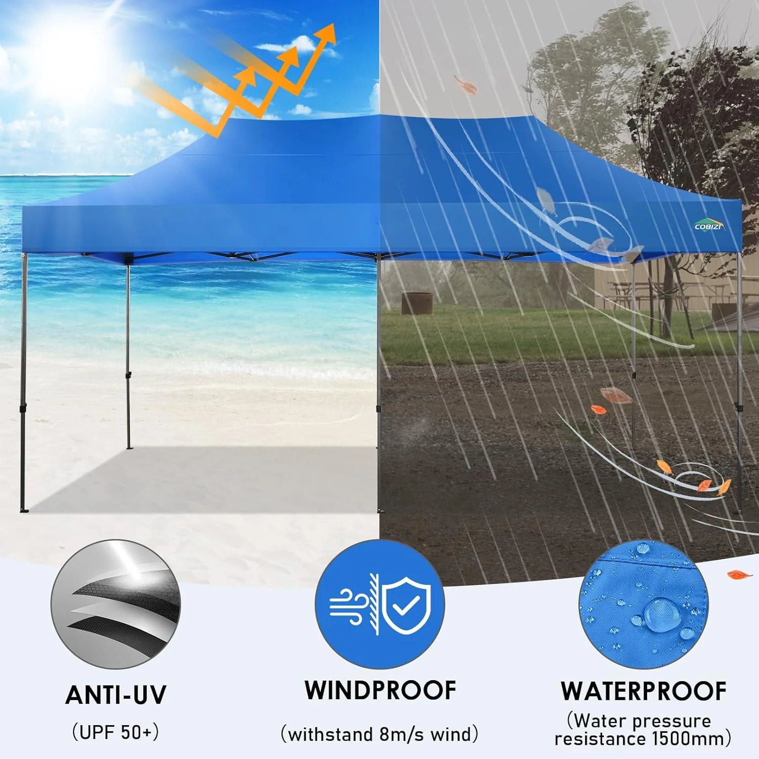 COBIZI 10x20 Heavy Duty Pop up Canopy Tent with 6 sidewalls Easy Up Commercial Outdoor Canopy Wedding Party Tents for Parties All Season Wind & Waterproof Gazebo with Roller Bag,Black(Frame Thickened)