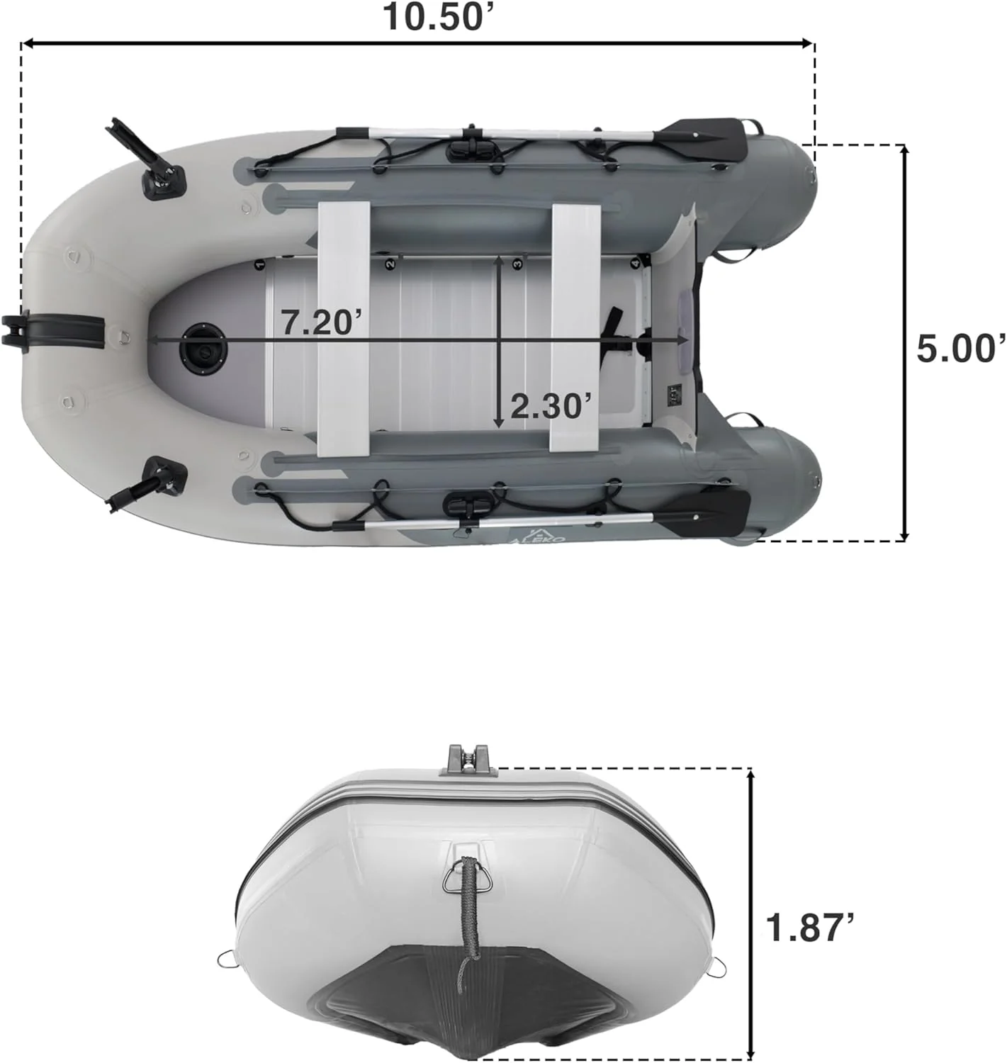 Inflatable Boat | Yacht Dinghy Tender Raft | Multi Person Fishing Boat | Aluminum Floor Oars | Fishing Rod Holders | Heavy-Duty PVC | 2024 Model |
