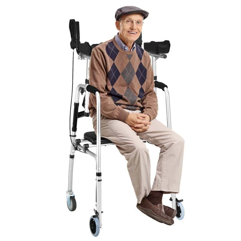 2 in 1 Folding Upright Walker Height Adjustable Rollator Walker with Seat & Wheels, Mobility Walking Aid for Seniors