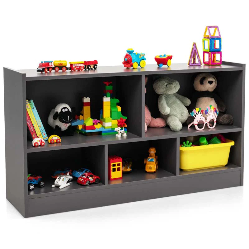 2-Shelf Kids Bookcase 5-Cube Wood Toy Storage Cabinet Organizer for Classroom, Playroom, Nursery, Kindergarten