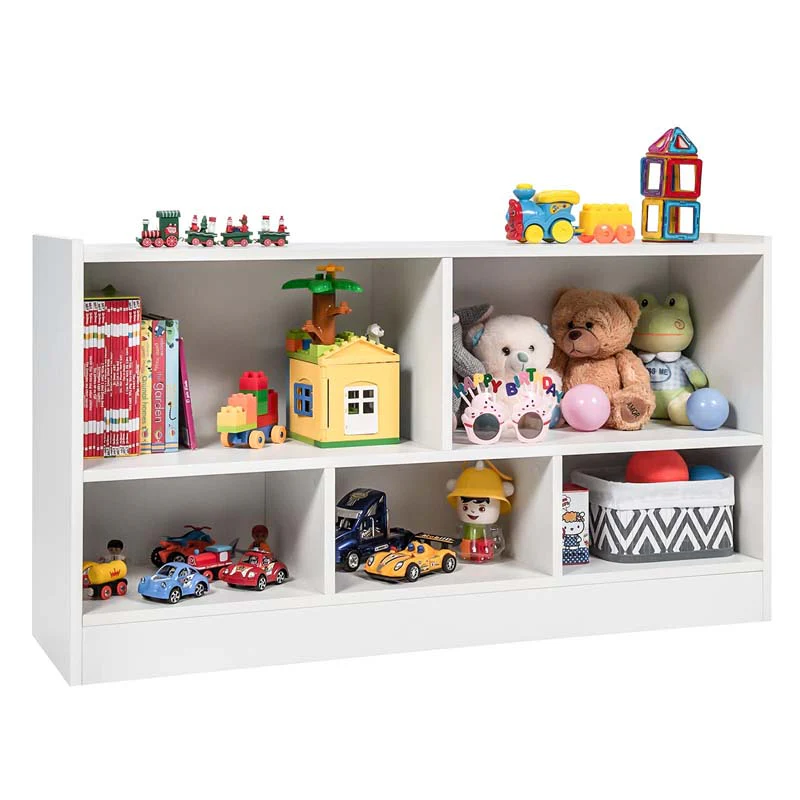 2-Shelf Kids Bookcase 5-Cube Wood Toy Storage Cabinet Organizer for Classroom, Playroom, Nursery, Kindergarten
