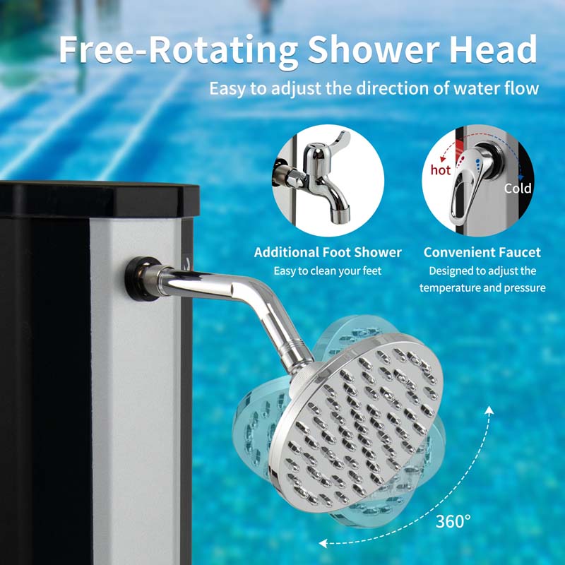 7.2 FT 9.3 Gallon Solar-Heated Outdoor Shower, 2-Section Freestanding Shower for Poolside Garden Yard Beach