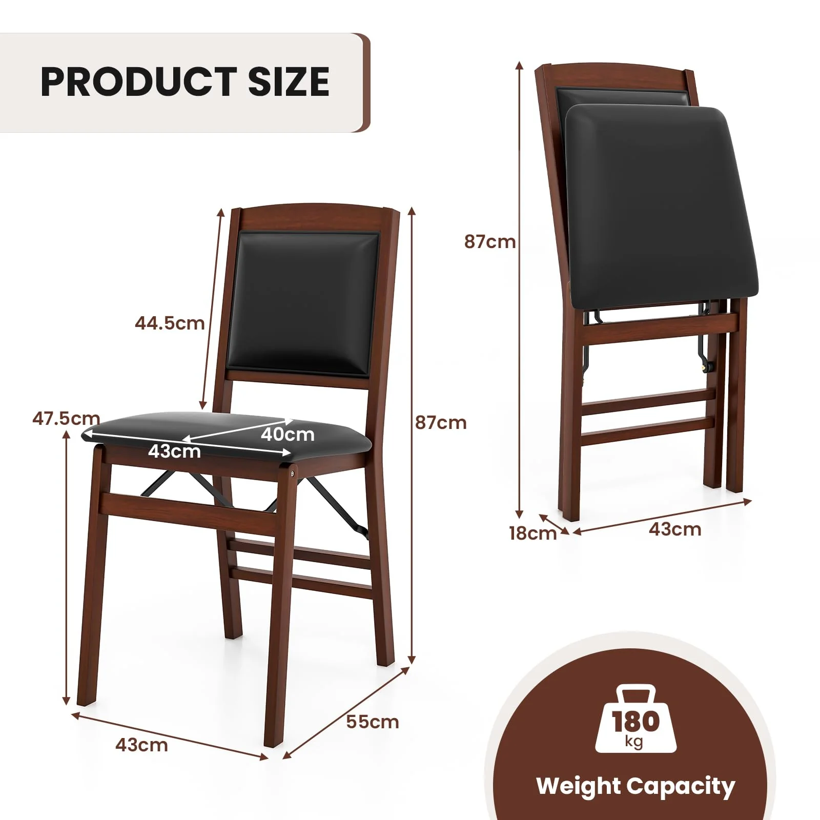 Giantex Dining Chair Set of 2, Folding Chairs w/Padded Seat & Soft Backrest, Rubber Wood Frame