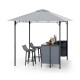3-Piece Patio Bar Set 8 x 8 FT Double-Tier Grill Gazebo with 2 Bar Stools