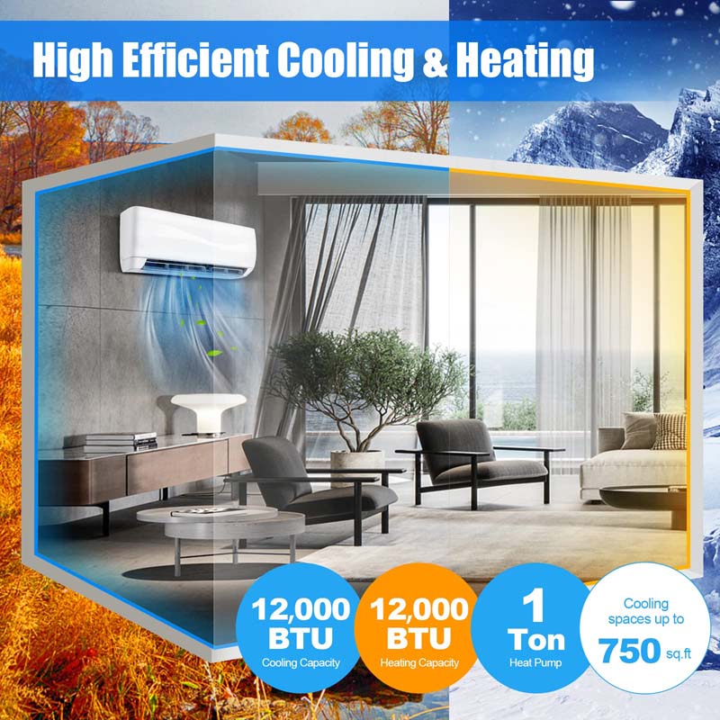 12000BTU Ductless Mini Split Air Conditioner 208-230V 17 SEER2 Wall-Mounted Inverter AC Unit with Heat Pump