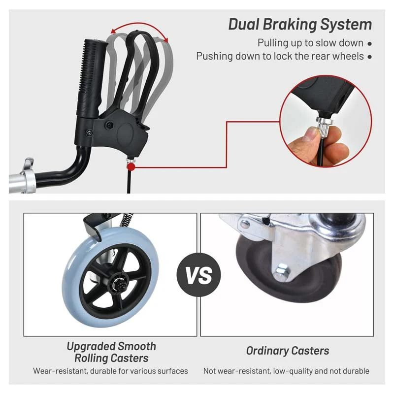 2 in 1 Folding Upright Walker Height Adjustable Rollator Walker with Seat & Wheels, Mobility Walking Aid for Seniors