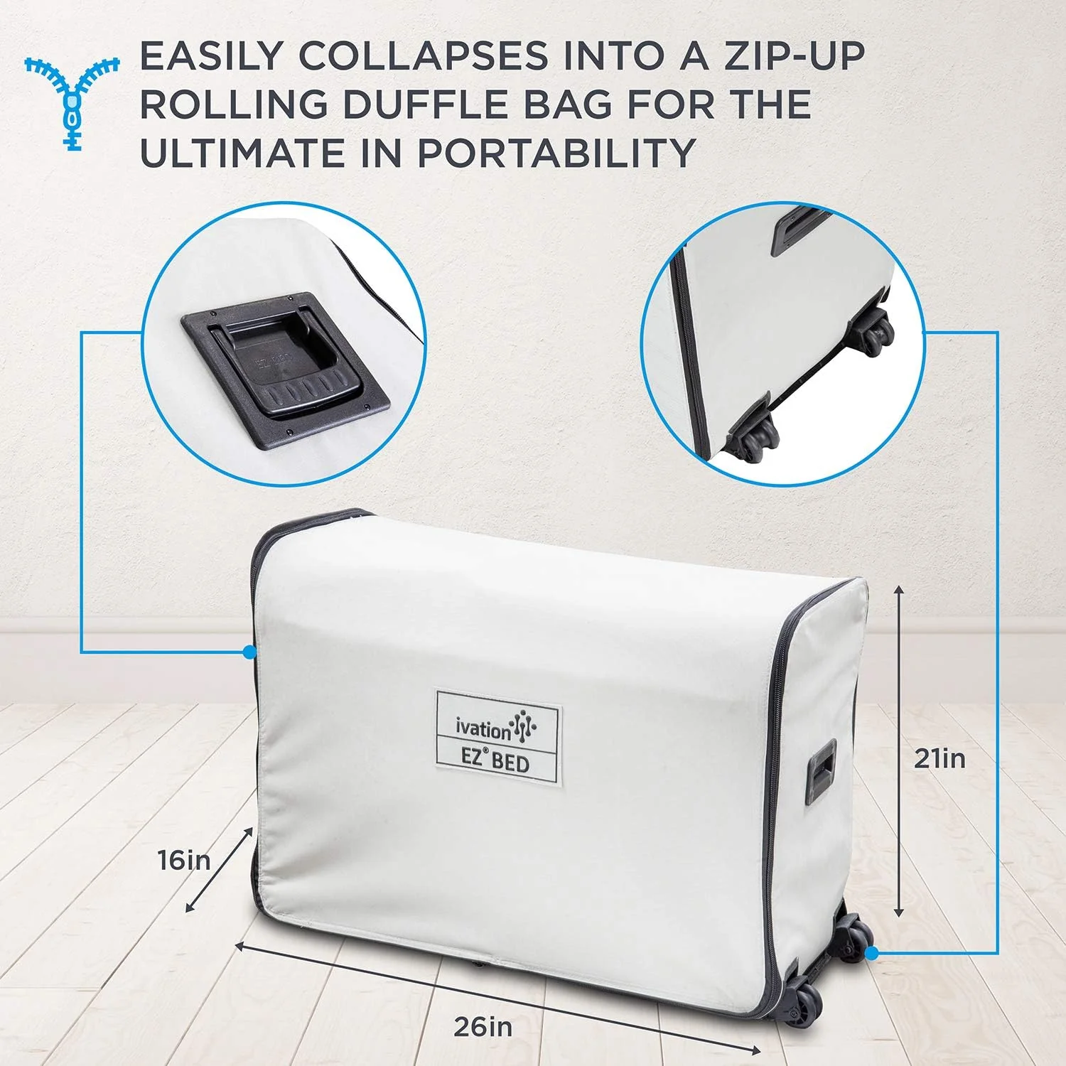 Ivation EZ-Bed (King) Air Mattress with Frame & Rolling Case, Self Inflatable, Blow Up Bed Auto Shut-Off, Comfortable Surface AirBed, Best for Guest, Travel, Vacation, Camping