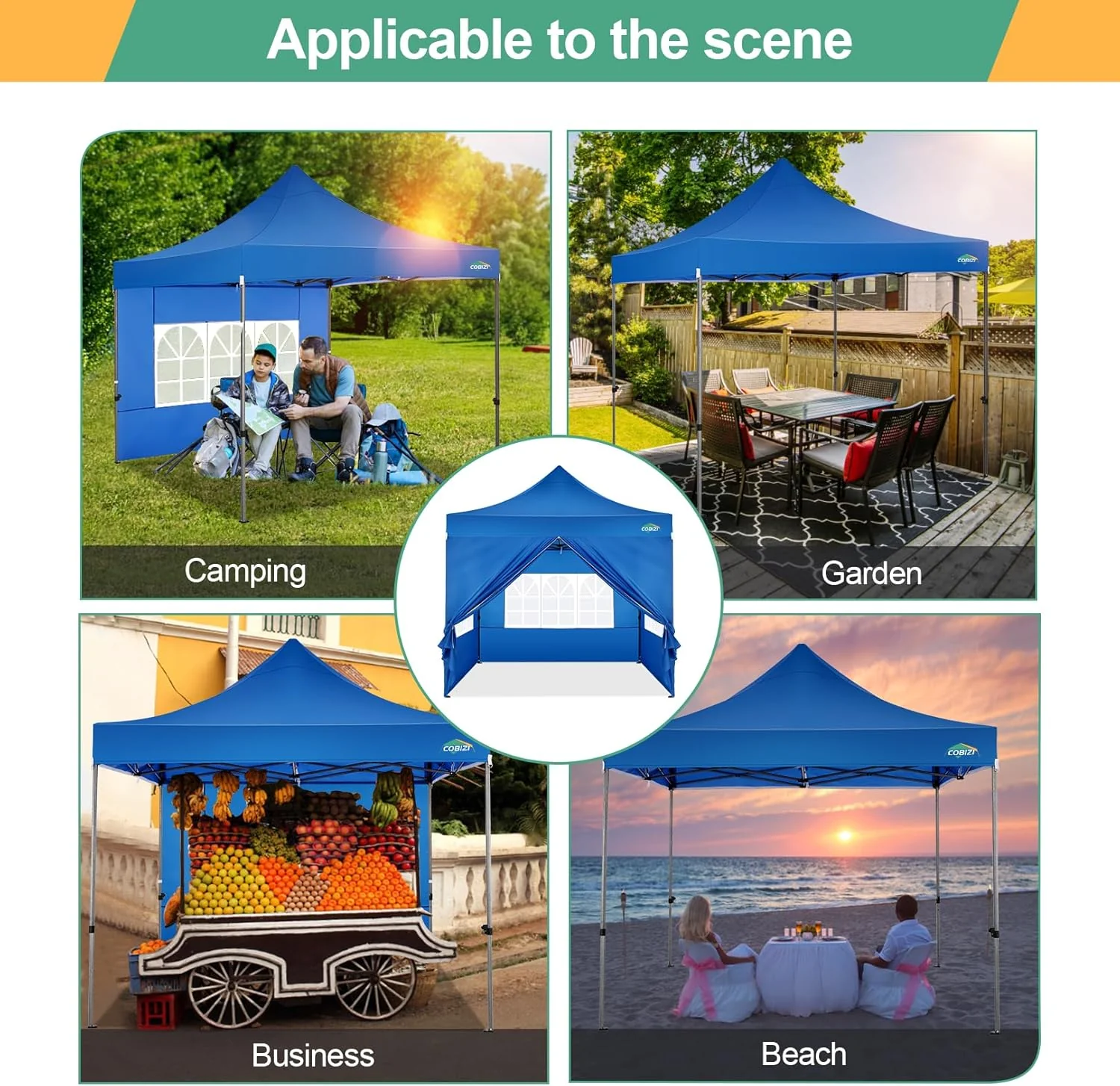 COBIZI 10x20 Heavy Duty Pop up Canopy Tent with 6 sidewalls Easy Up Commercial Outdoor Canopy Wedding Party Tents for Parties All Season Wind & Waterproof Gazebo with Roller Bag,Black(Frame Thickened)