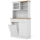 68 Inch Double Tilt Out Trash Cabinet with Hutch and Rubber Wood Countertop