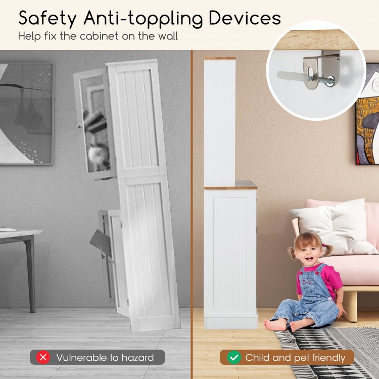 68 Inch Double Tilt Out Trash Cabinet with Hutch and Rubber Wood Countertop