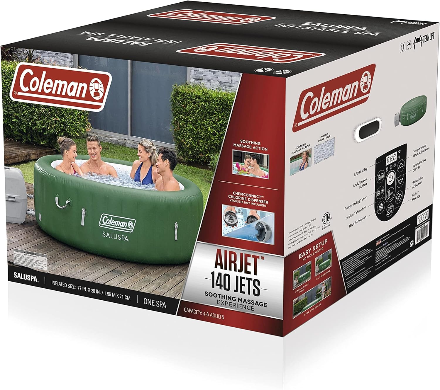 Inflatable Hot Tub Spa | Portable Hot Tub with Heated Water System and 140 Bubble Jets | Fits Up to 4 People