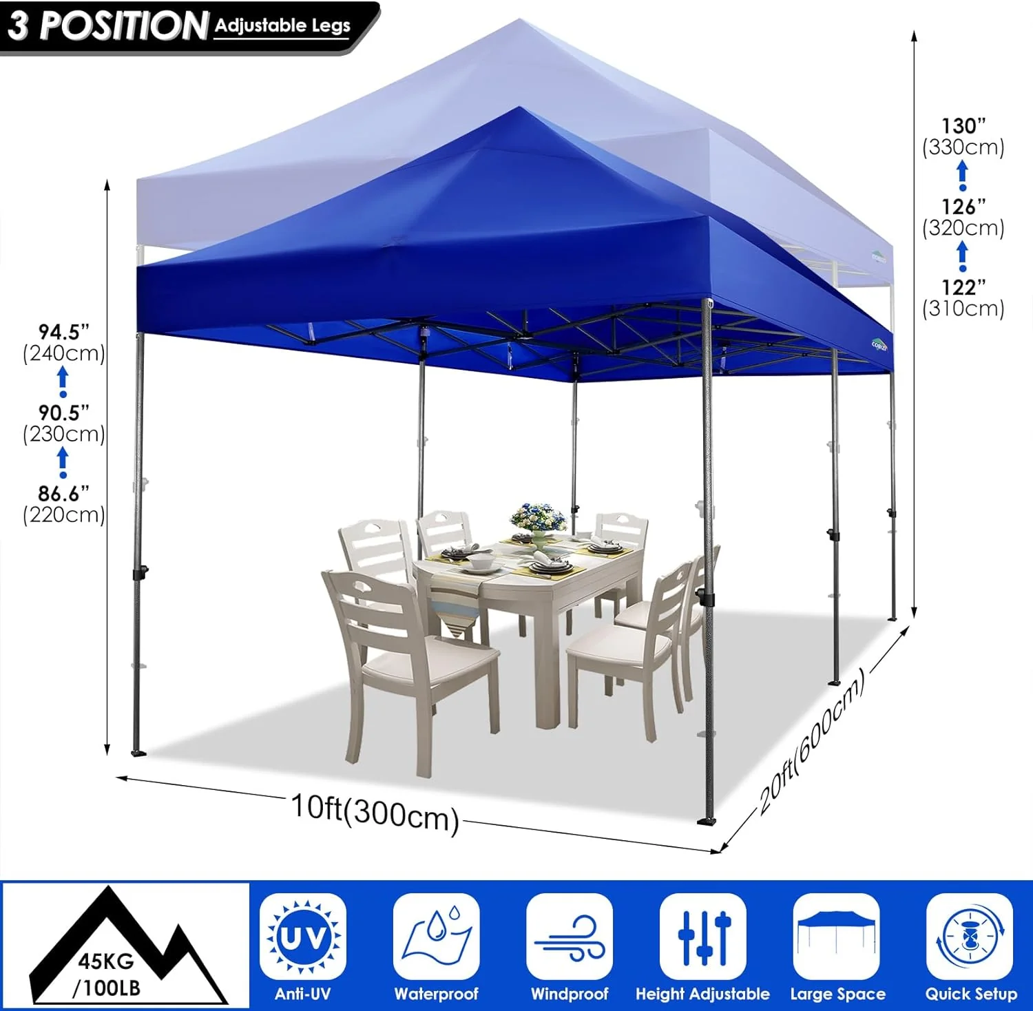 COBIZI 10x20 Heavy Duty Pop up Canopy Tent with 6 sidewalls Easy Up Commercial Outdoor Canopy Wedding Party Tents for Parties All Season Wind & Waterproof Gazebo with Roller Bag,Black(Frame Thickened)