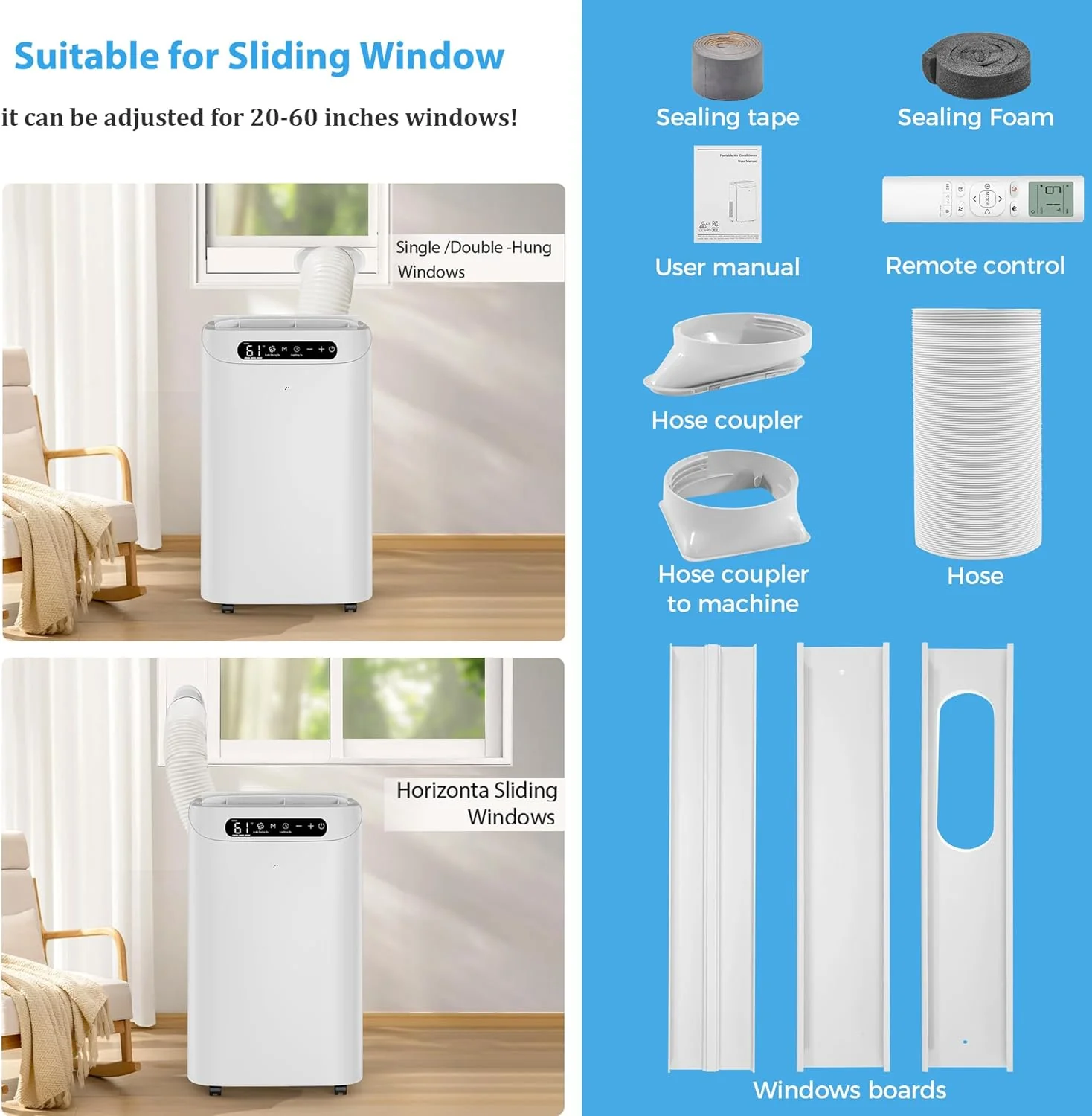 Portable Air Conditioners 14000Btu with Remote Control, 3-in-1 Free Stand Smart Cooling AC Unit with Dehumidifier, Fan, Cools Room up to 700 sq.ft, Auto Swing,24H Timer, Windows Kit Included