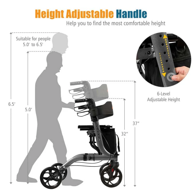 Folding Rollator Walker with Seat & Storage Bag, Lightweight Medical Walker Rolling Mobility Walking Aid
