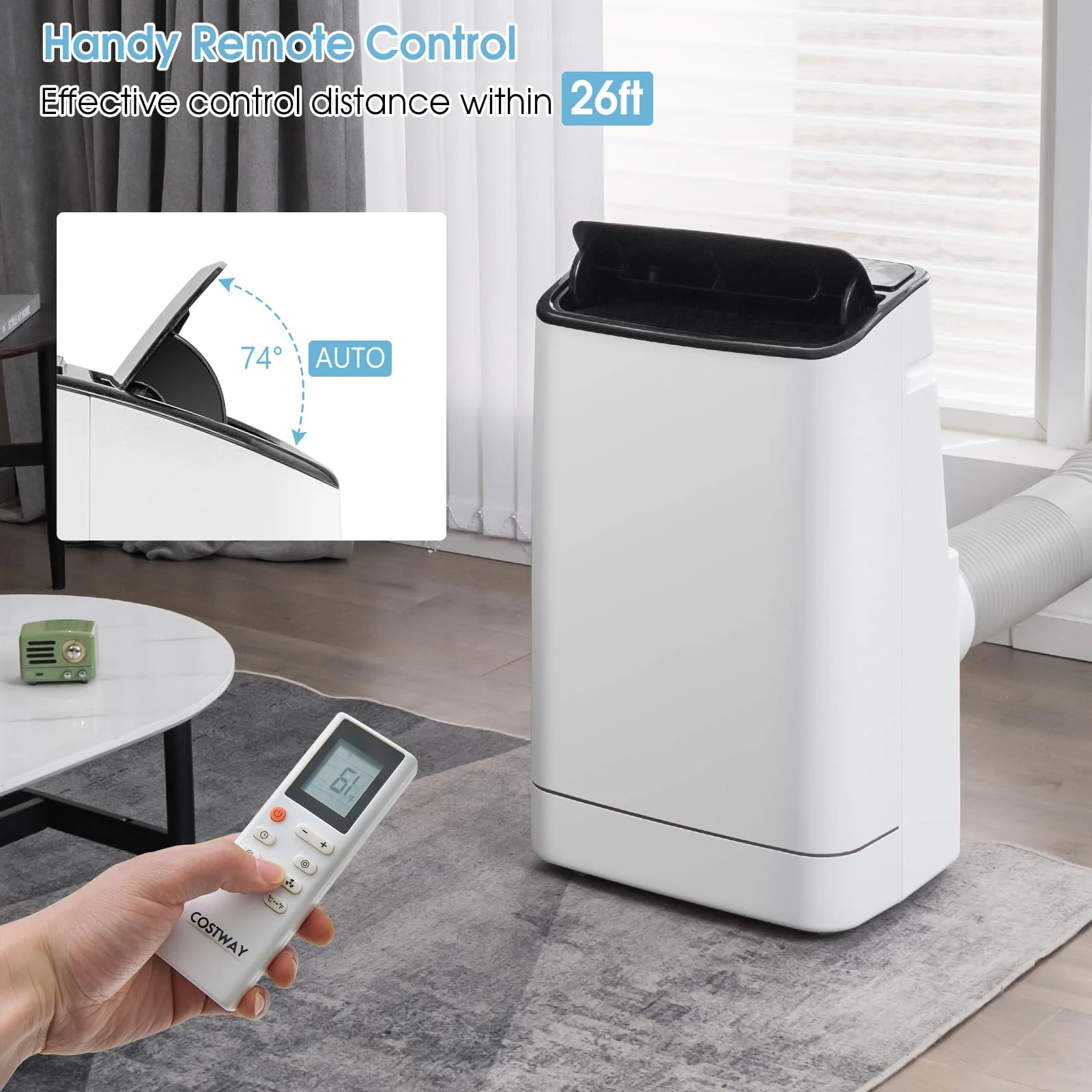 15000 BTU 4-in-1 Portable Air Conditioner with Heat, Auto Swing, Dehumidifier, Remote/APP Control & Window Kit