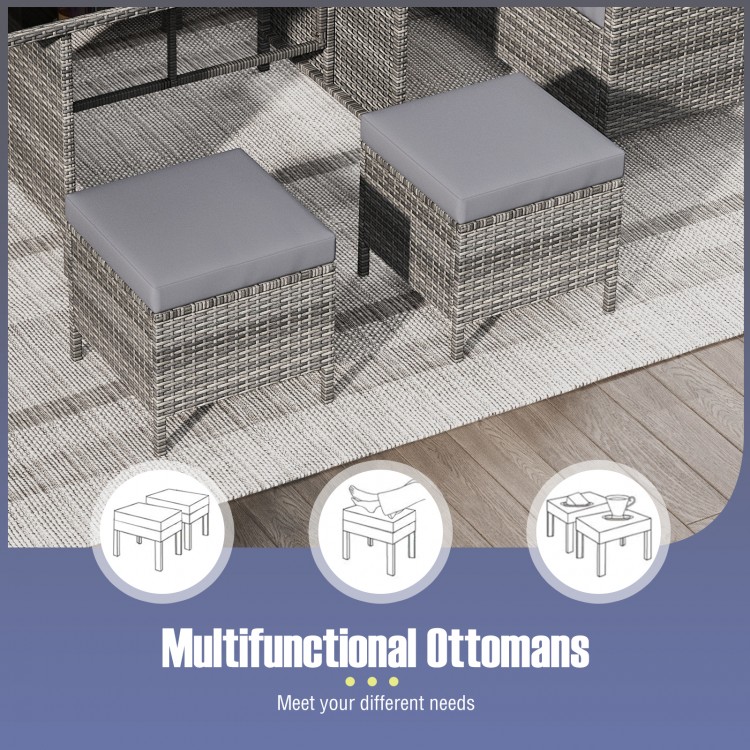 7 Pieces Patio Dining Furniture Set with Soft Cushions and Ottomans