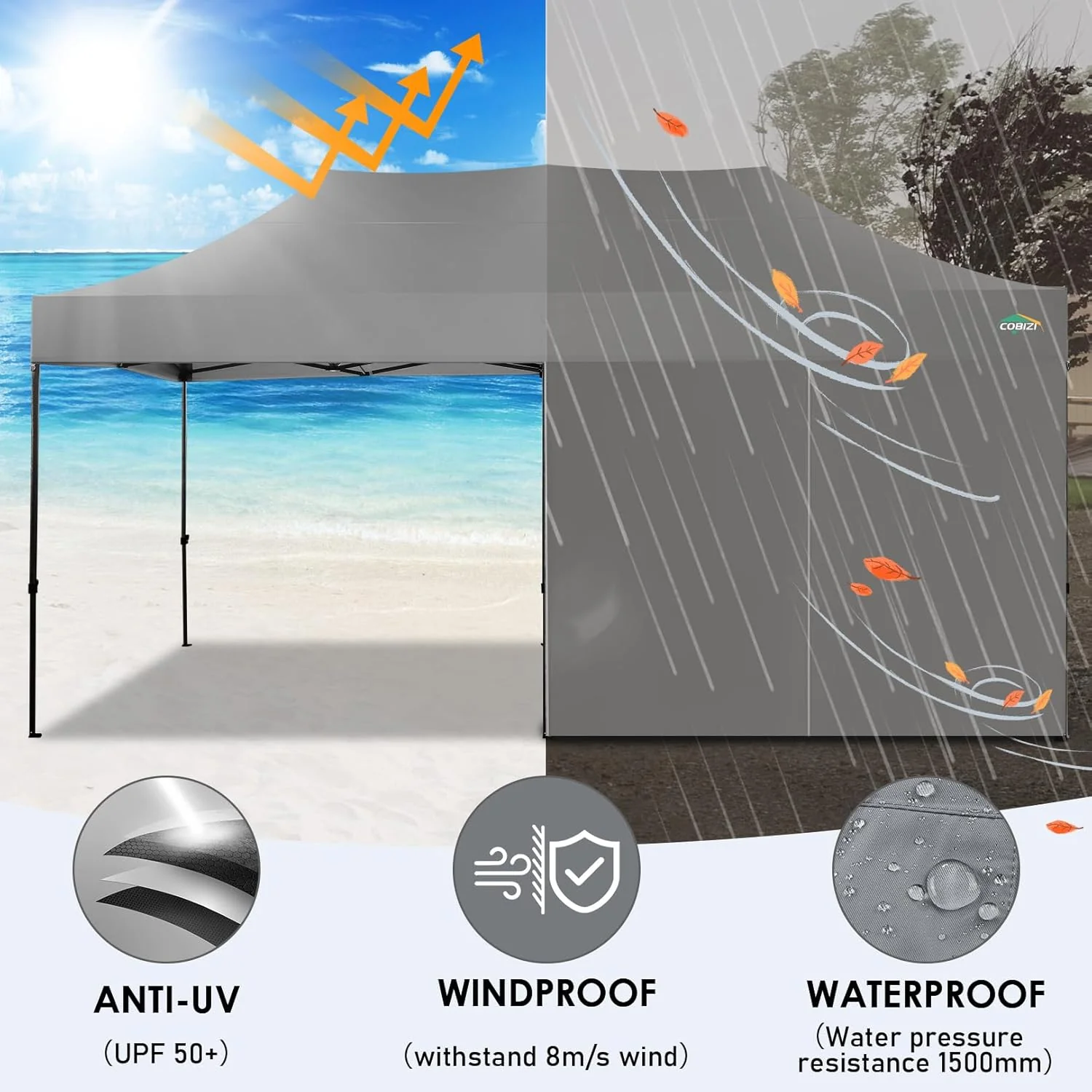 COBIZI 10x20 Heavy Duty Pop up Canopy Tent with 6 sidewalls Easy Up Commercial Outdoor Canopy Wedding Party Tents for Parties All Season Wind & Waterproof Gazebo with Roller Bag,Black(Frame Thickened)