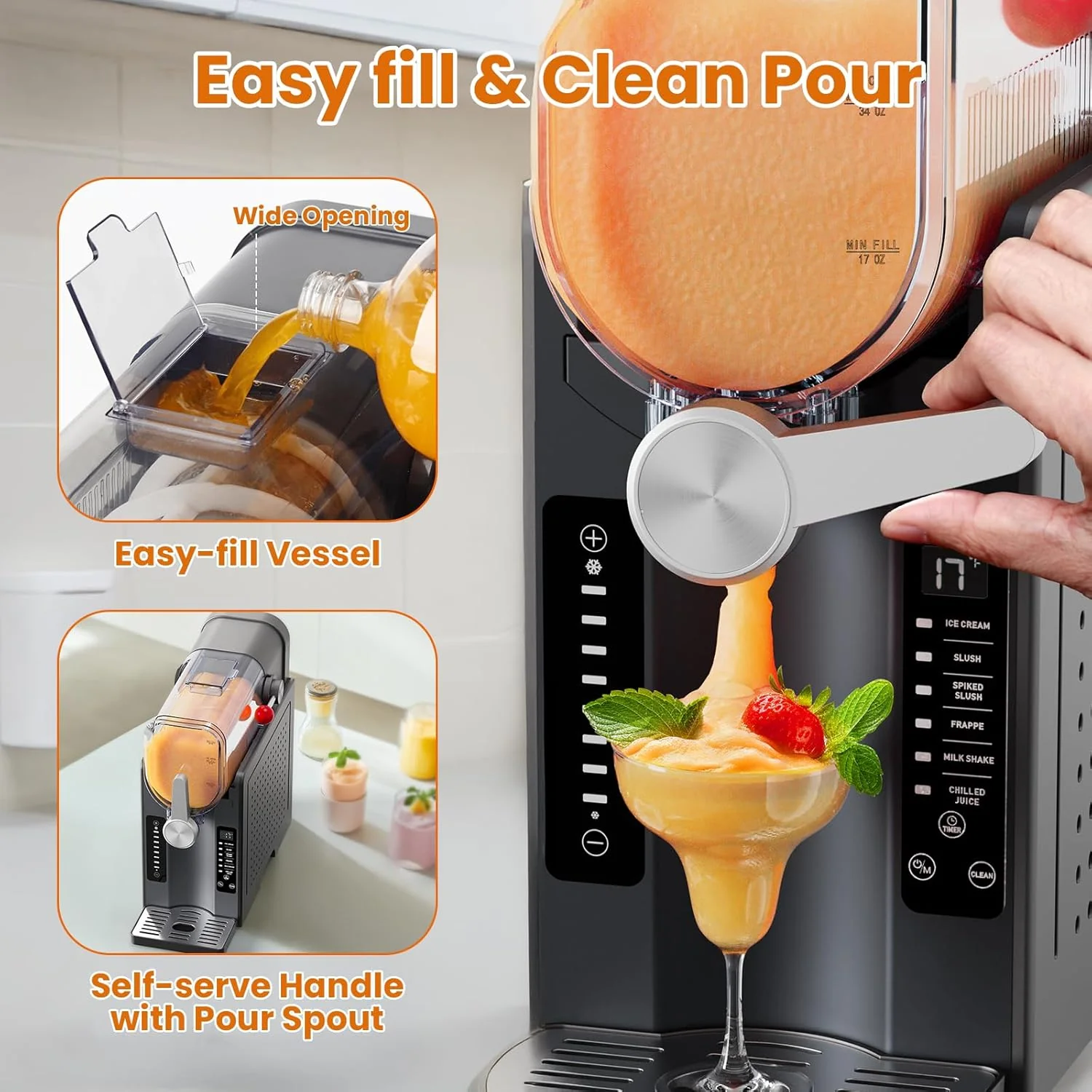 Slushie Machine - Professional Frozen Drink Maker No Ice Needed- Slushy Machine for Home with LED Display - One-Touch Reservation & 6 Pre-set Programs for Frozen Margaritas, Frappés & Ice Cream