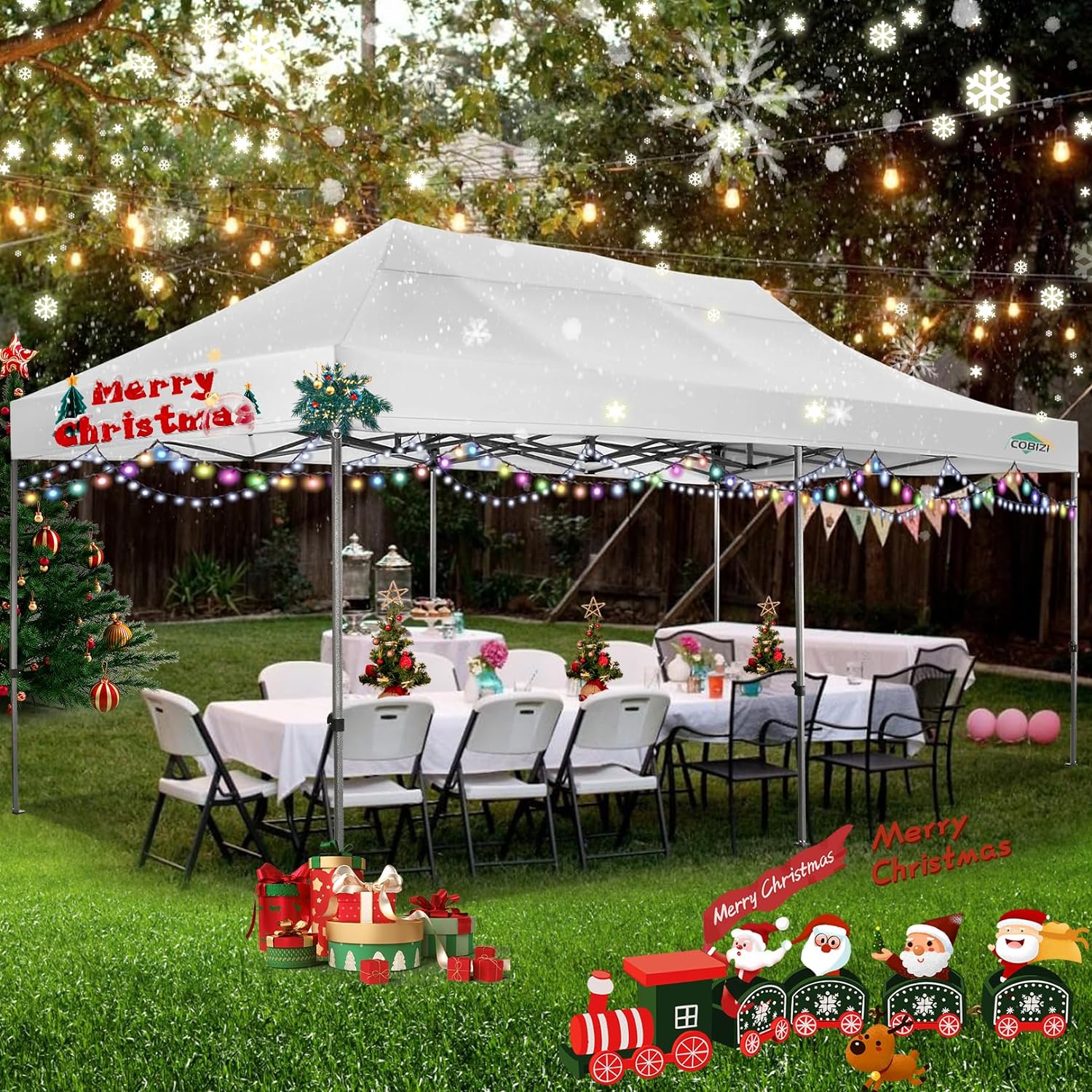 COBIZI 10x20 Heavy Duty Pop up Canopy Tent with 6 sidewalls Easy Up Commercial Outdoor Canopy Wedding Party Tents for Parties All Season Wind & Waterproof Gazebo with Roller Bag,Black(Frame Thickened)