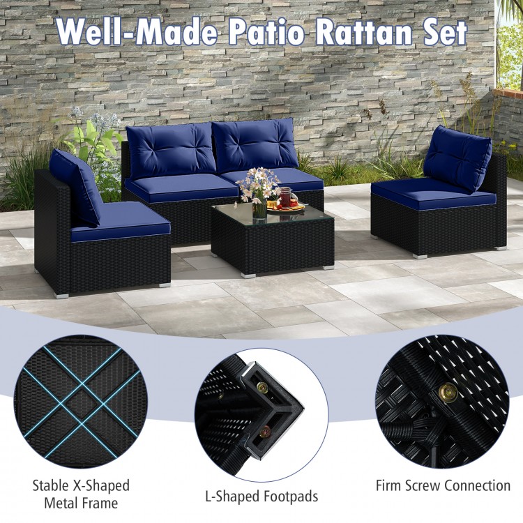 5-Piece Outdoor Patio Furniture Set with Cushions and Coffee Table