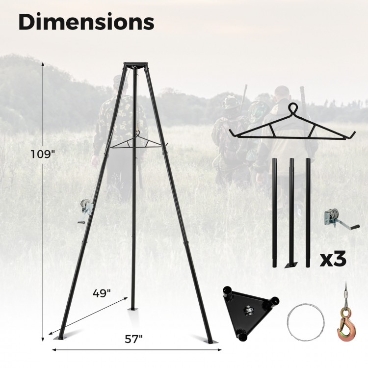 Tripod Game Hoist Deer Hanger 600 LBS Capacity Deer Skinning Rack