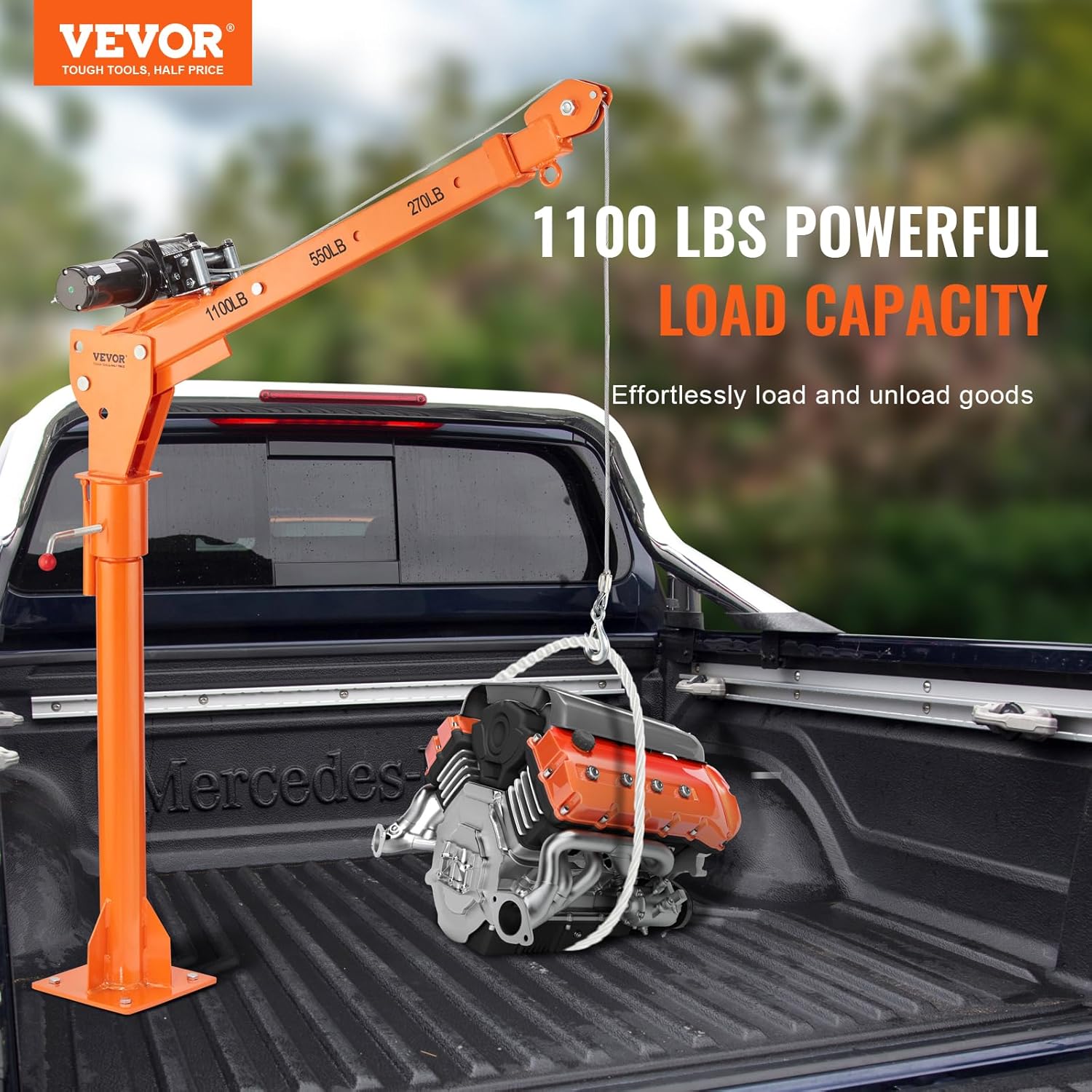 VEVOR Electric Truck Crane 1100 lbs Capacity, 360° Swivel, Adjustable Boom, Heavy-Duty Lifting for Construction & Factory Use
