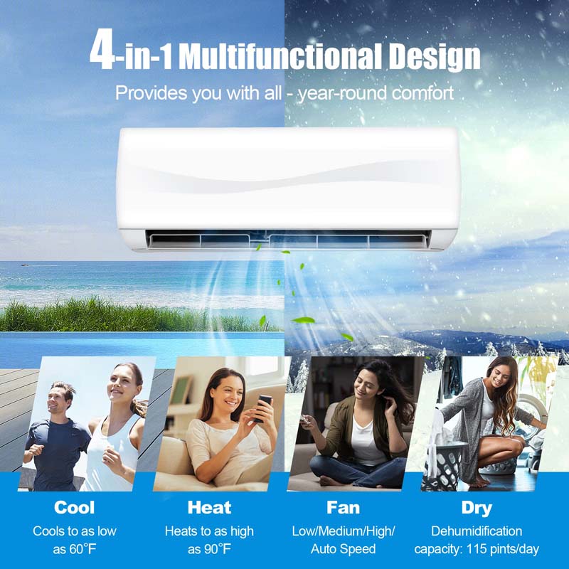 24000 BTU Ductless Mini Split Air Conditioner 208-230V 18.5 SEER2 Wall-Mounted Inverter AC Unit with Heat Pump