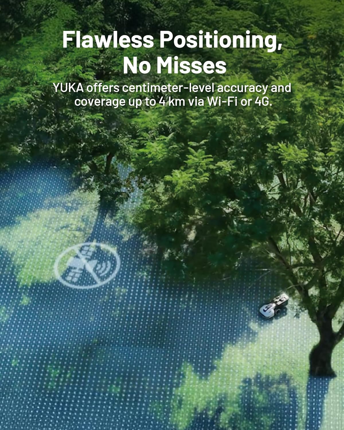 YUKA Mini 500H Robot Lawn Mower Reception 0.12 Acre, Max. 0.17 Acre, Ultrasense AI Vision+ RTK Positioning, Auto Mapping, App Control,45% Slope, Cutting Height 2''~3.5'', 3 Mowing Zones