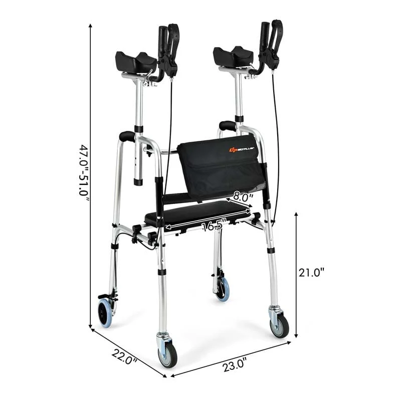 2 in 1 Folding Upright Walker Height Adjustable Rollator Walker with Seat & Wheels, Mobility Walking Aid for Seniors