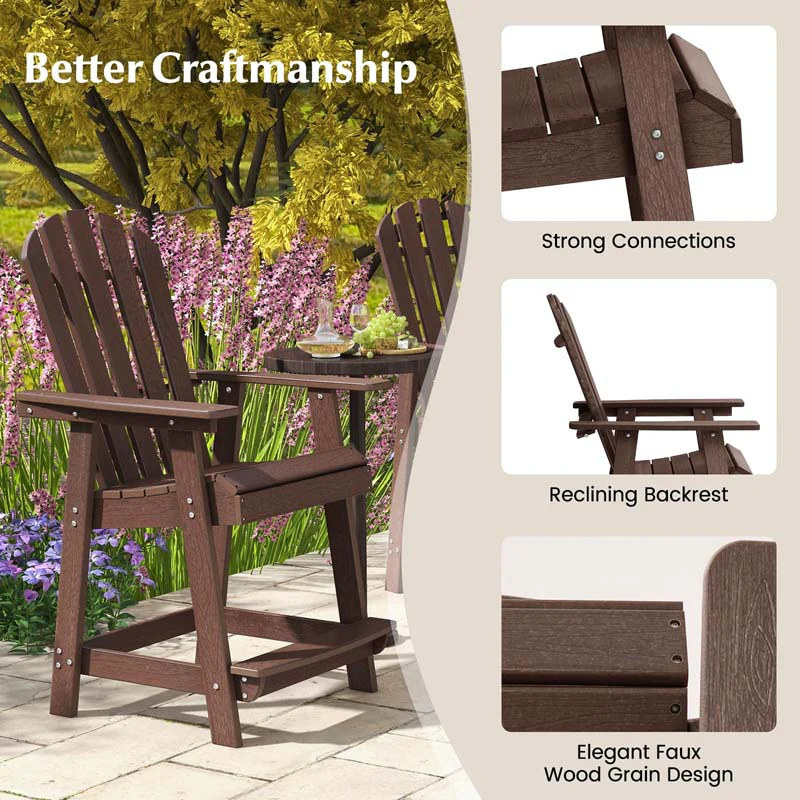Outdoor HDPE Tall Adirondack Chair with Armrest & Footrest, Weather Resistant 47