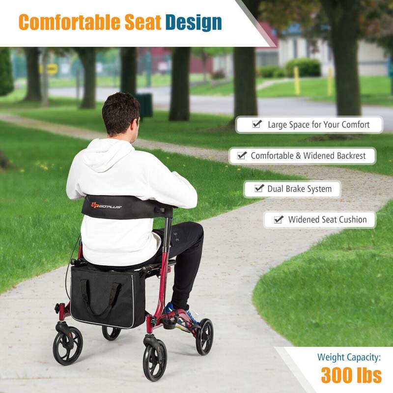 Folding Rollator Walker with Seat & Storage Bag, Lightweight Medical Walker Rolling Mobility Walking Aid