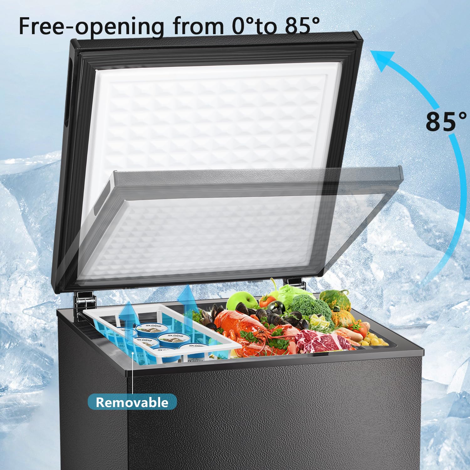R.W.FLAME Chest Freezer 3.5 Cubic Feet with Baskets